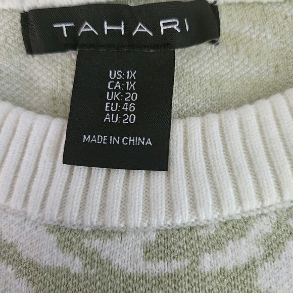Tahari Womens 1X Sweater White & Green Floral Crew Neck Super Soft - Picture 7 of 9